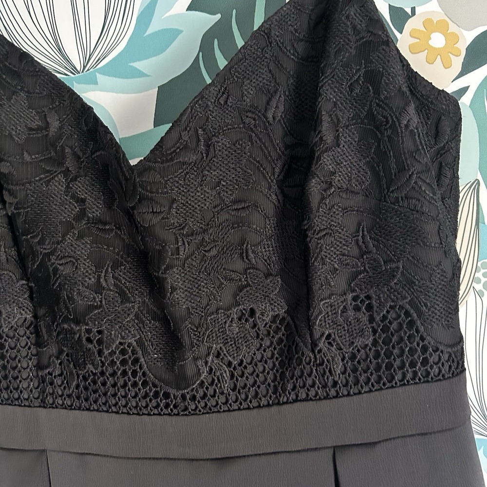 Aidan Mattox Black Embroidered Lace Floral Pleated A-Line Dress Womens Sz 10 EUC - Picture 3 of 5